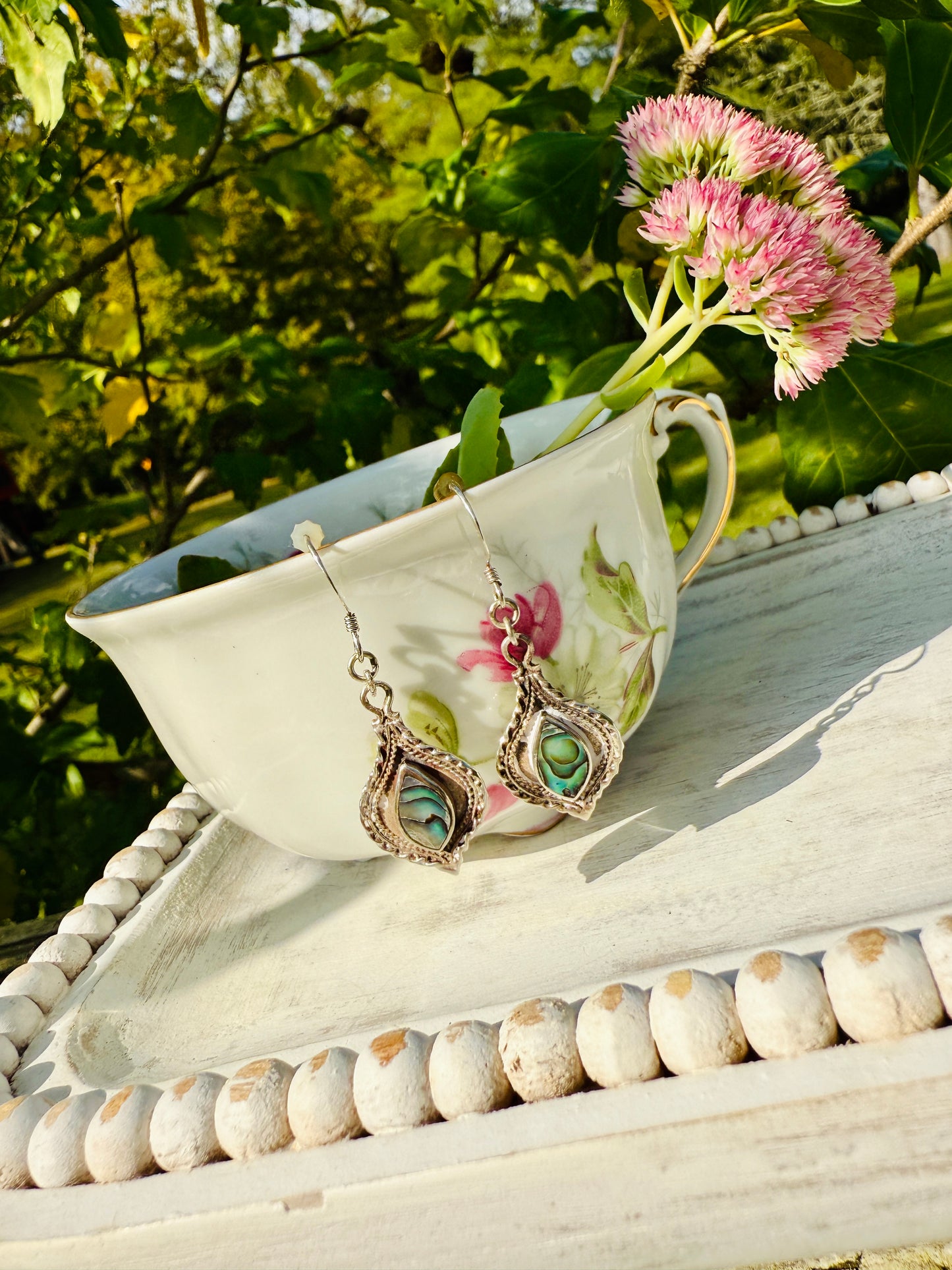 Sterling Silver Abalone Drop Earrings – Coastal Boho Shell Jewelry
