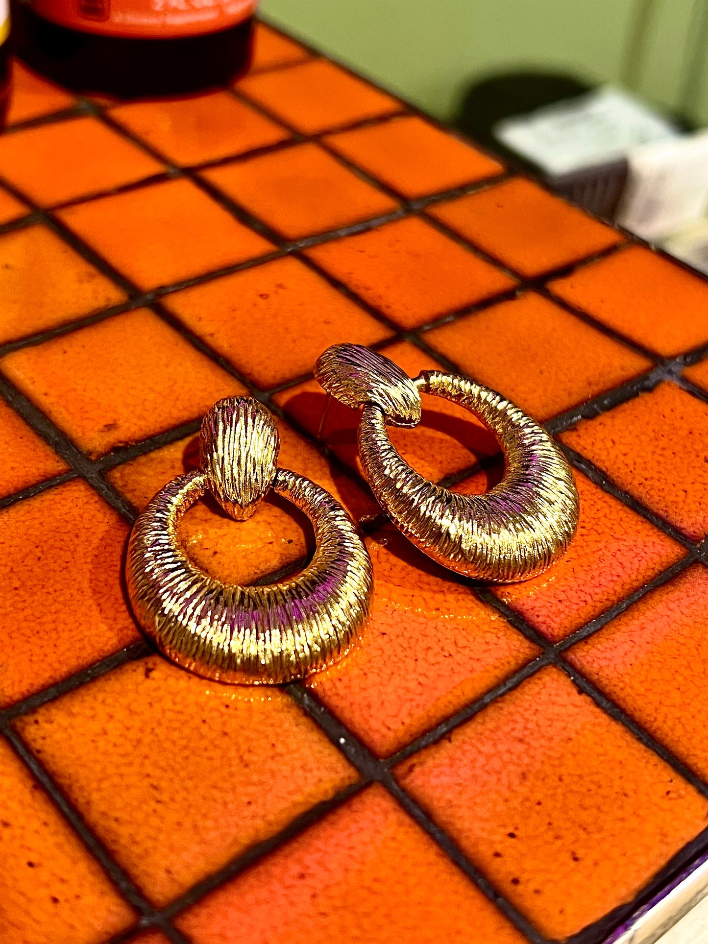 Gold Texture High Shine Vintage Glam Post Earrings