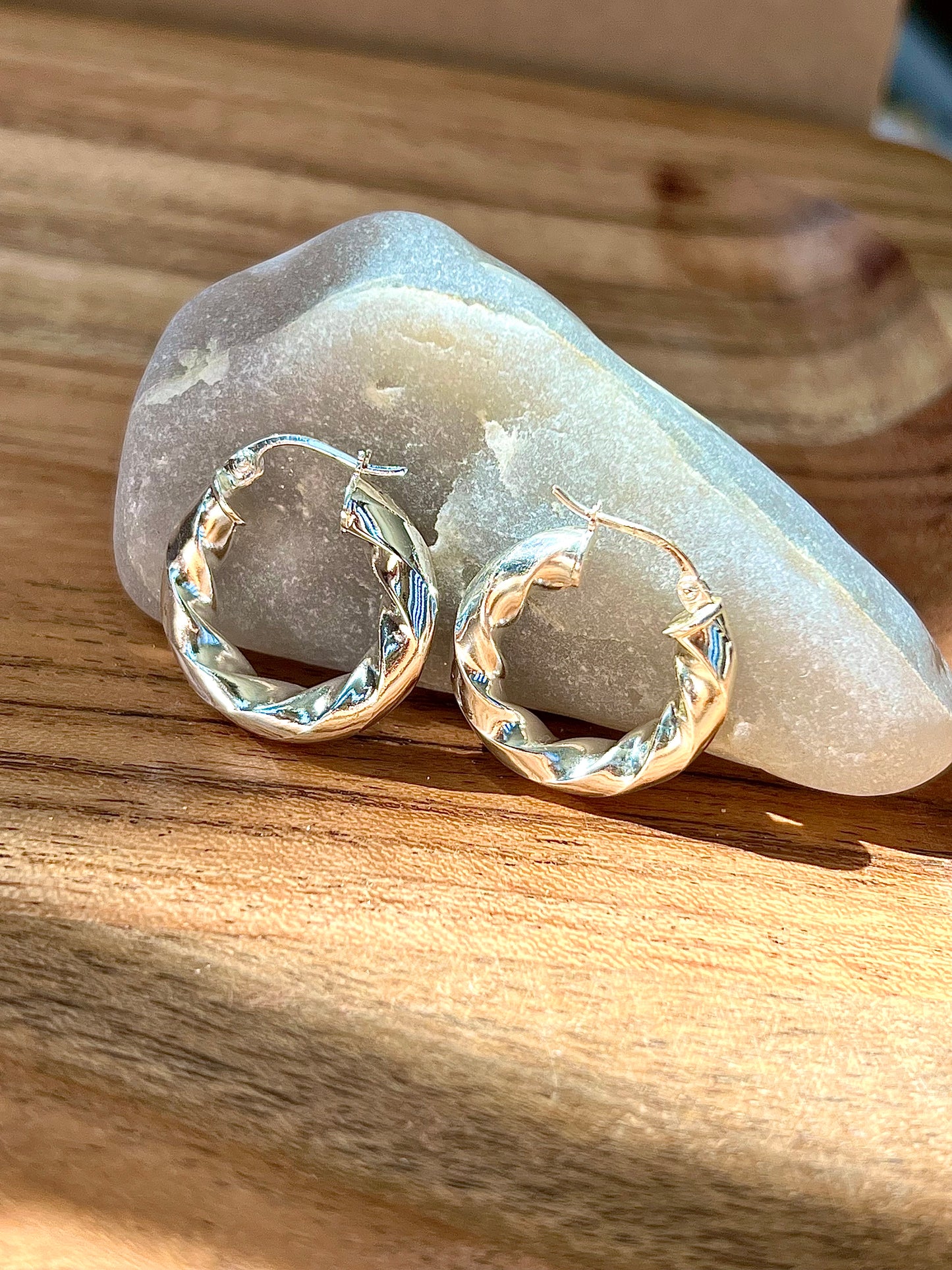 Sterling Silver 925 Twist Hollow Hoop Small Earrings