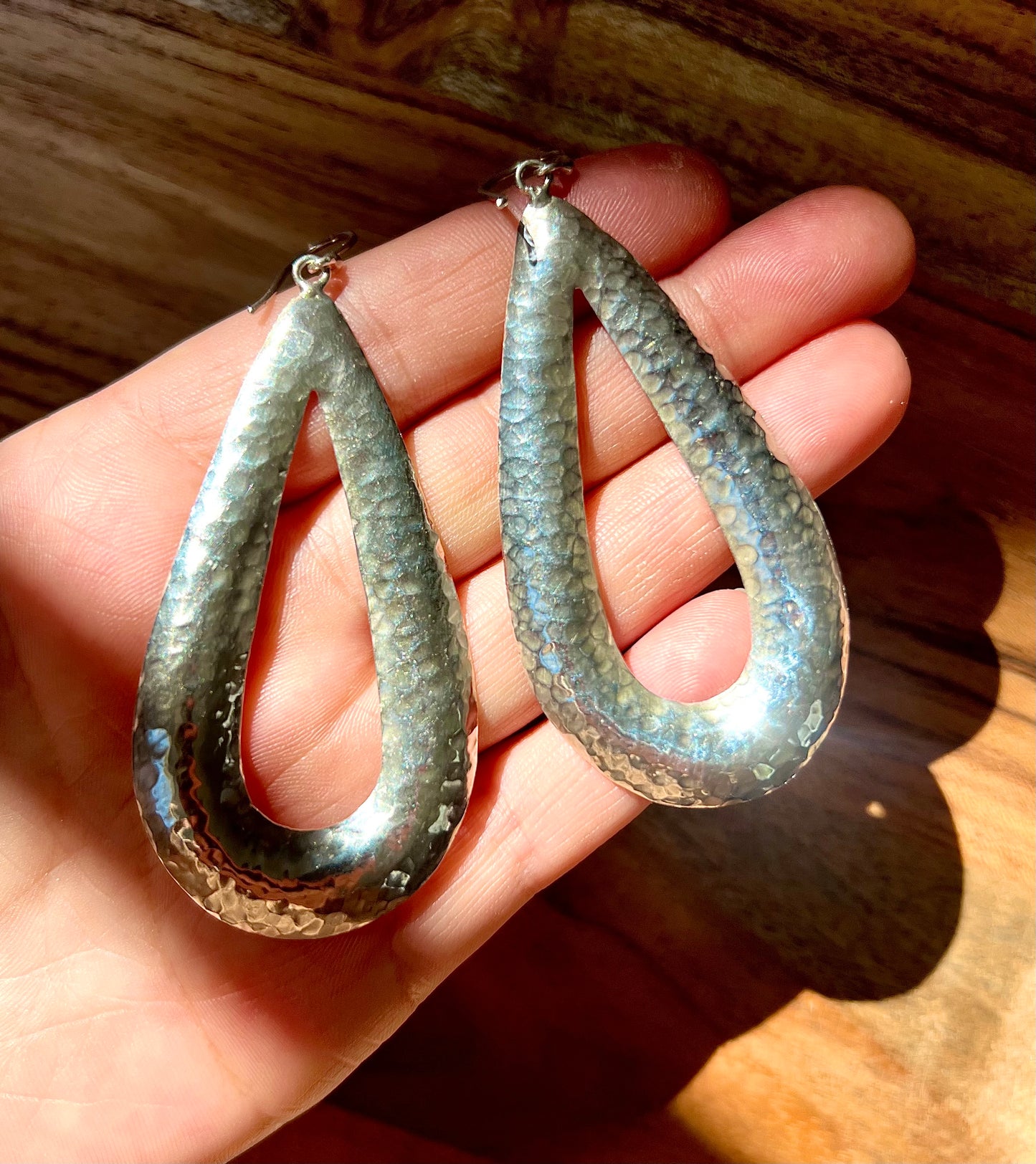 Sterling Silver Hammered Texture Large Teardrop Vintage Earrings