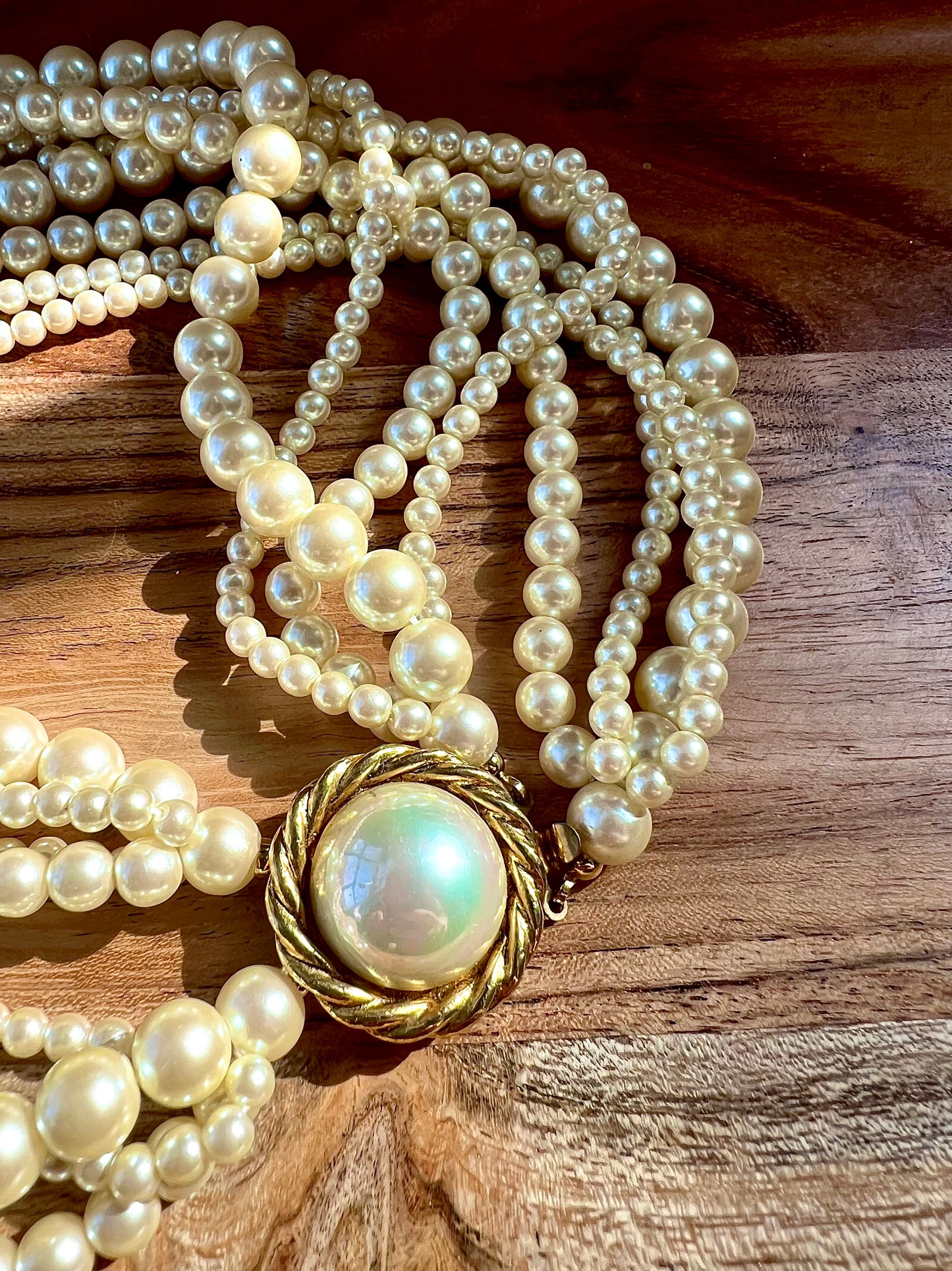 Carolee Signed Faux Multi Strand Pearl Choker