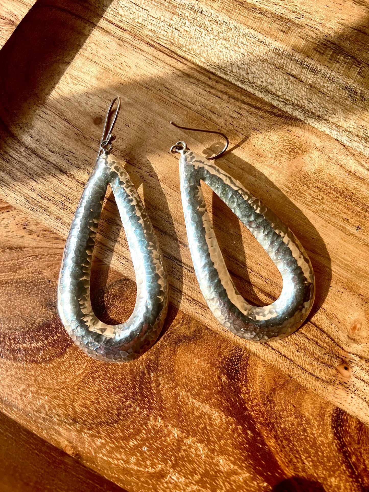Sterling Silver Hammered Texture Large Teardrop Vintage Earrings