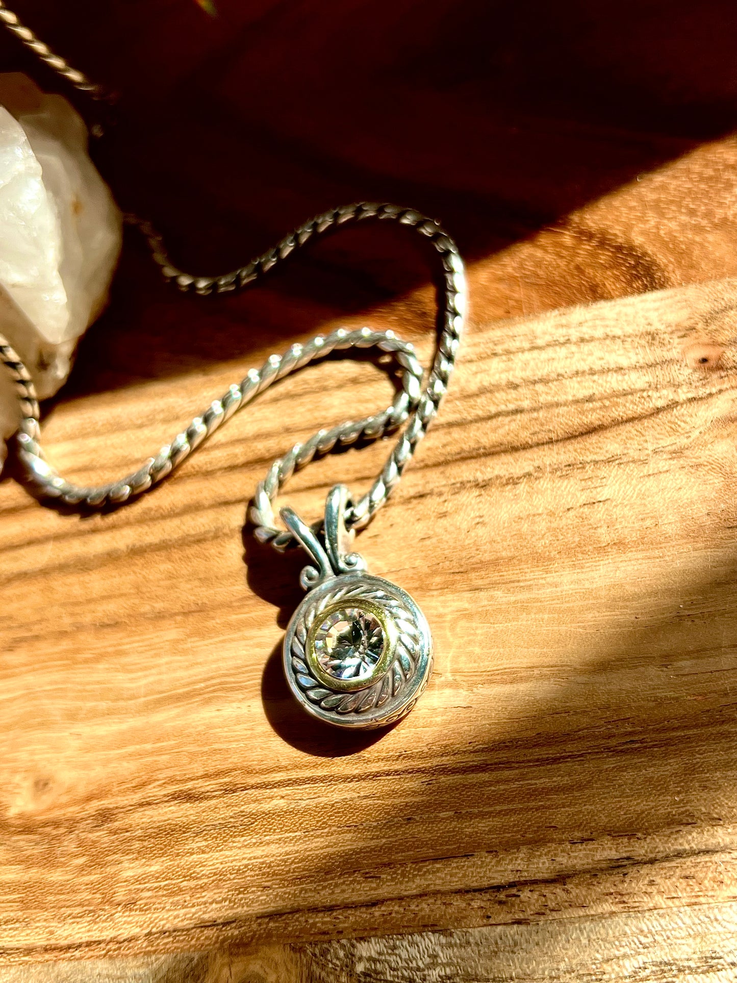 Brighton Vintage Necklace, Signed, Silver Tone Metal, Swarovski Crystal, Art Deco, Art nouveau, Double Sided Pendant Heart