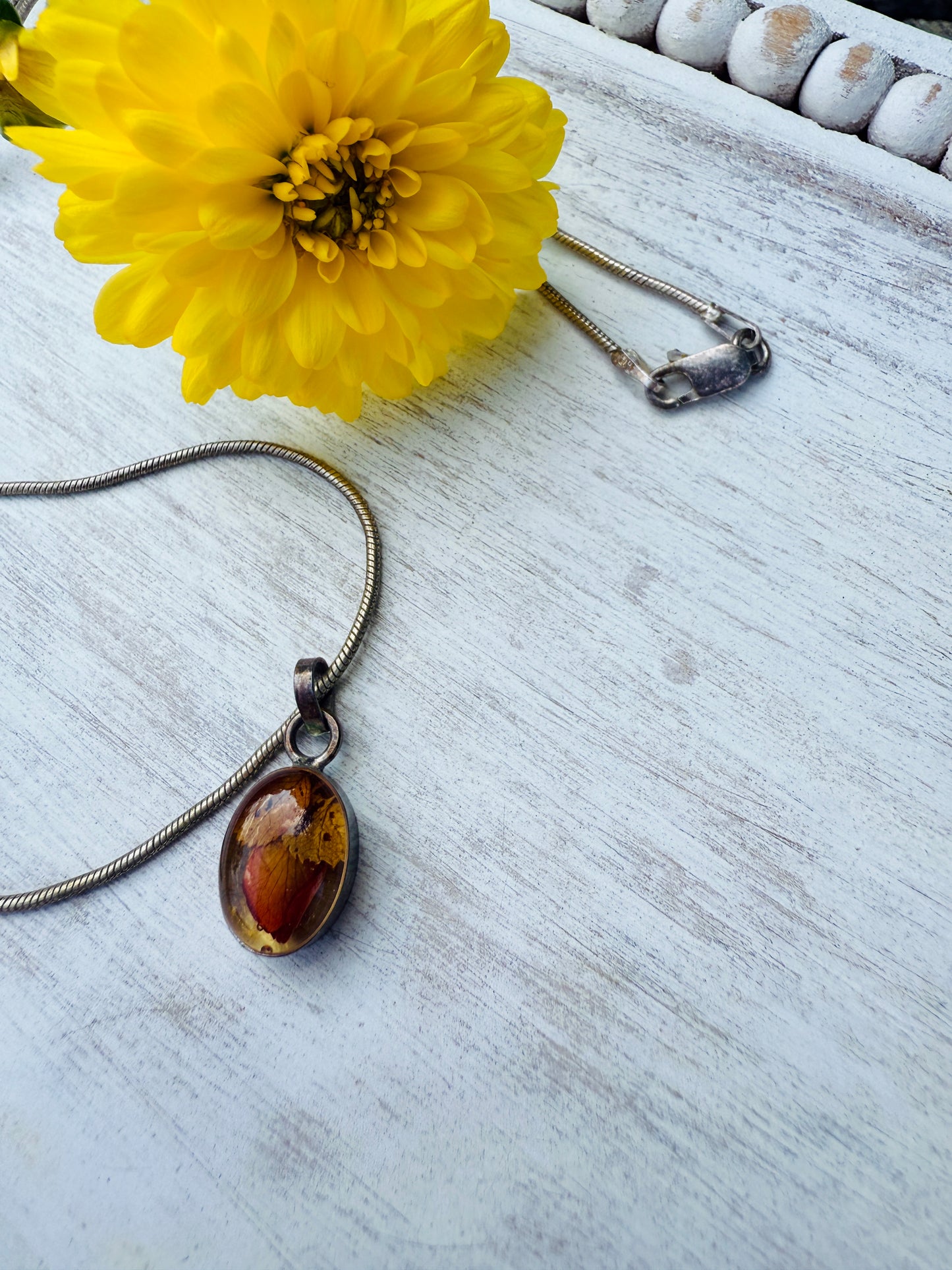 Sterling Silver Artisan Resin Flower Necklace – Real Pressed Bloom Pendant