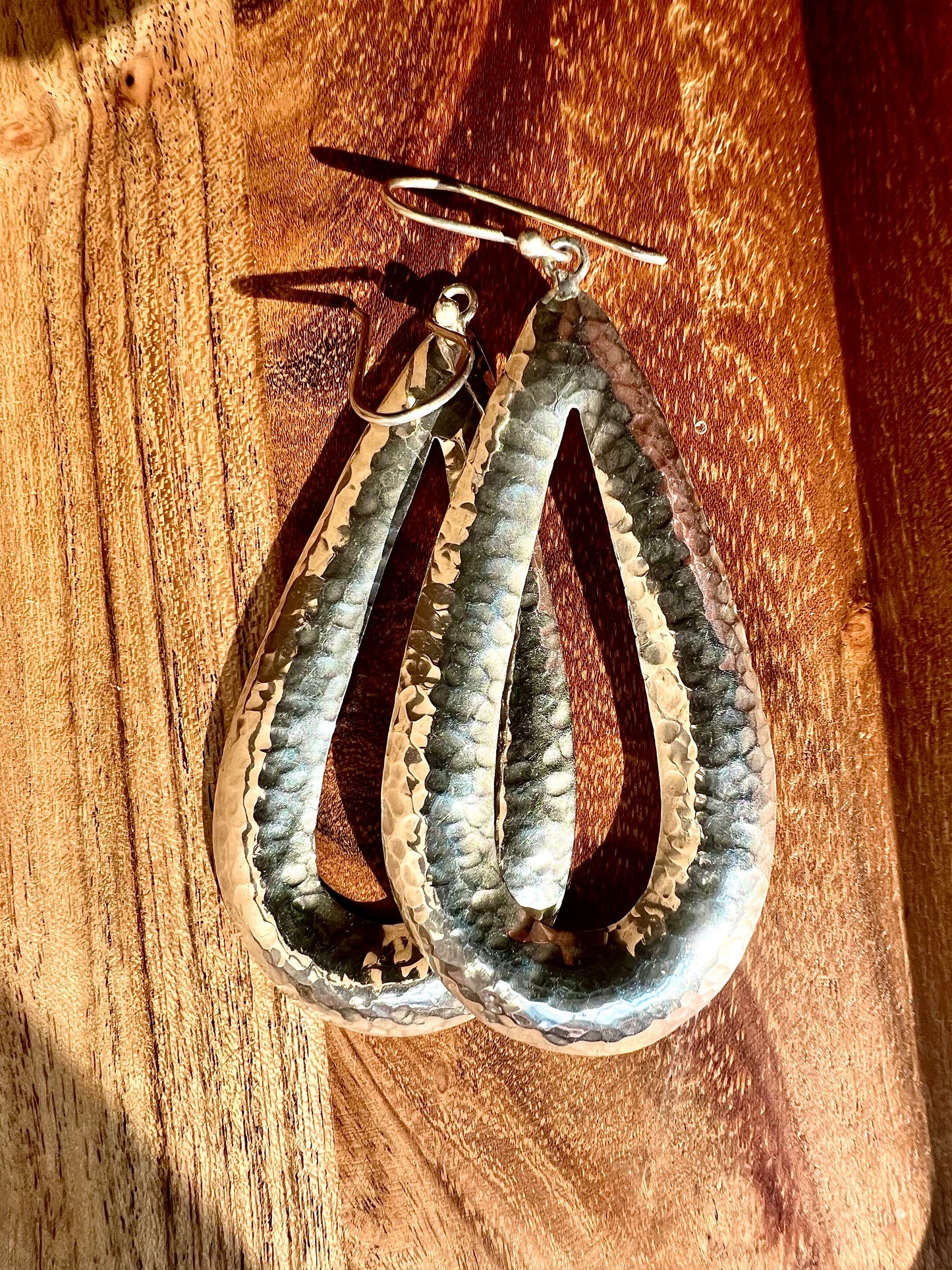 Sterling Silver Hammered Texture Large Teardrop Vintage Earrings
