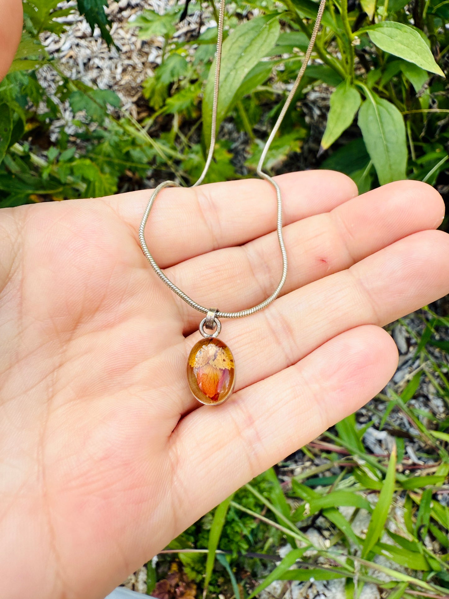 Sterling Silver Artisan Resin Flower Necklace – Real Pressed Bloom Pendant