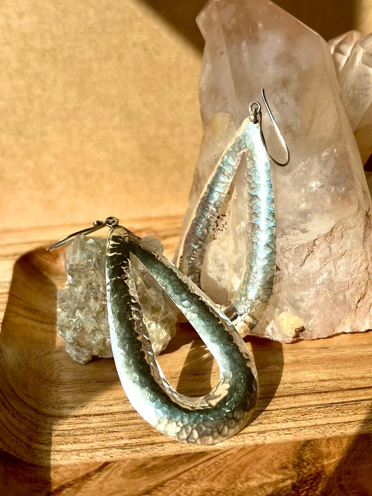 Sterling Silver Hammered Texture Large Teardrop Vintage Earrings