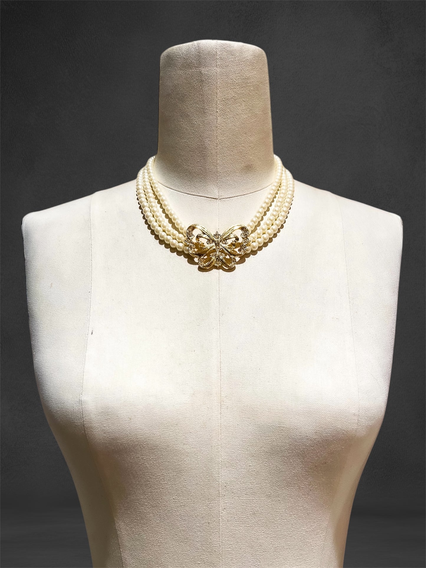 Avon Vintage Butterfly Rhinestone Faux Pearl, Multi Strand Choker Necklace, Victorian Cosplay Costume Jewelry
