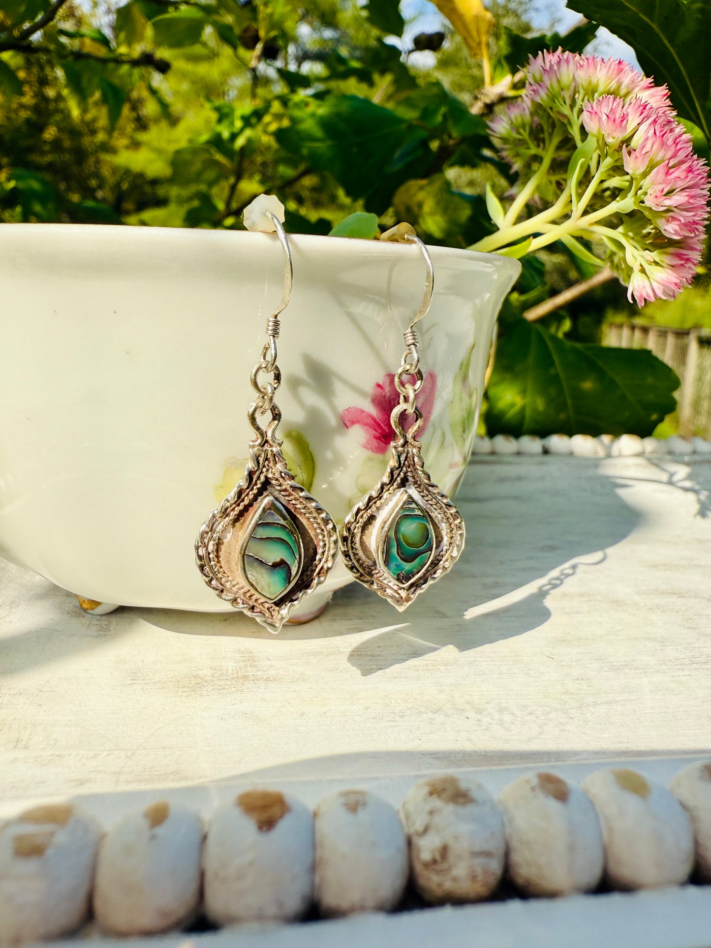 Sterling Silver Abalone Drop Earrings – Coastal Boho Shell Jewelry
