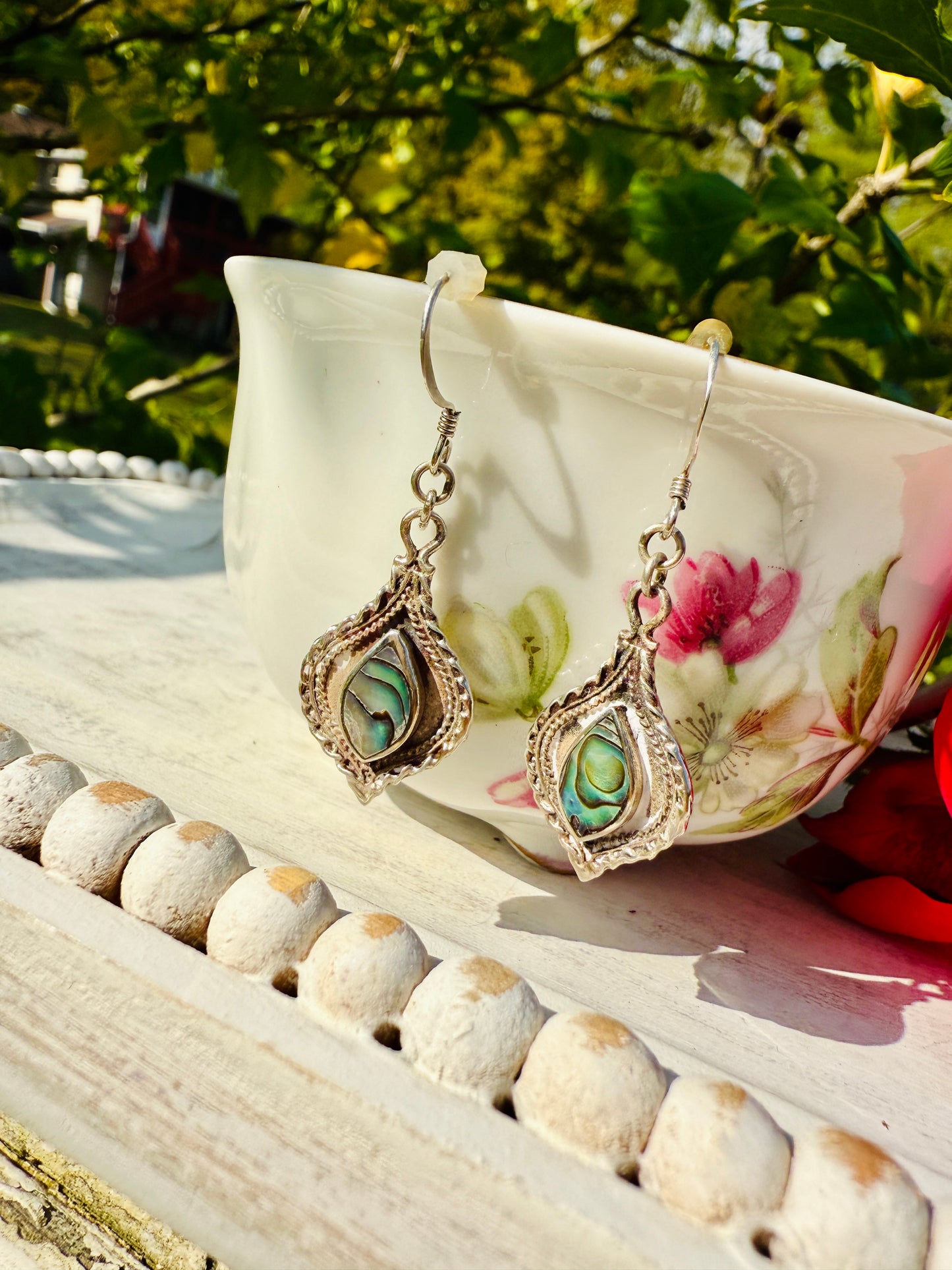 Sterling Silver Abalone Drop Earrings – Coastal Boho Shell Jewelry