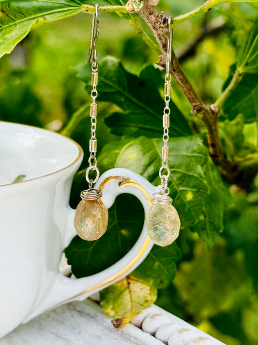 Handcrafted Sterling Silver Citrine Drop Earrings – Dainty Yellow Gemstone Dangles