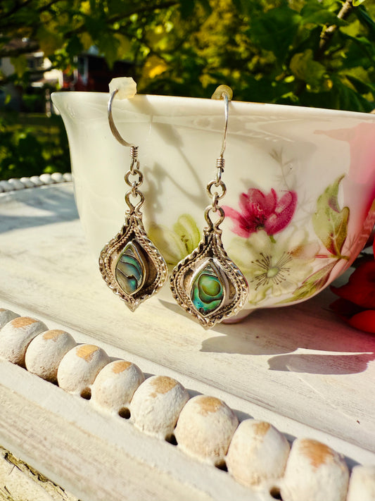 Sterling Silver Abalone Drop Earrings – Coastal Boho Shell Jewelry
