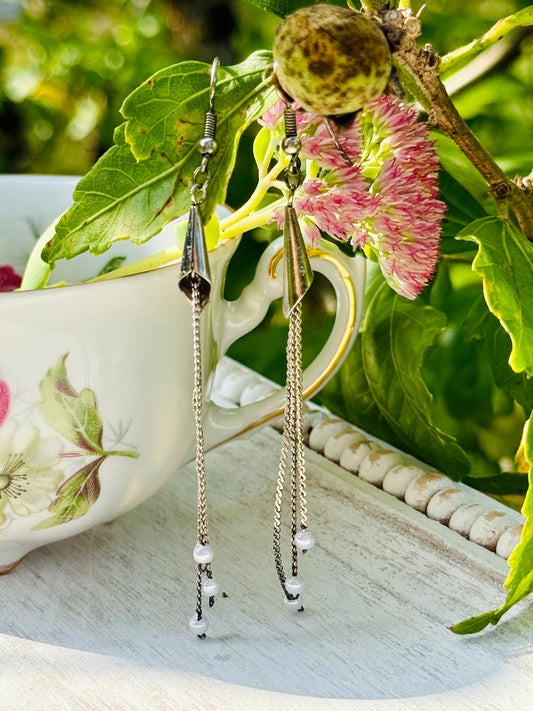 Sterling Silver Tassel Earrings – Dainty Chain Drop Design