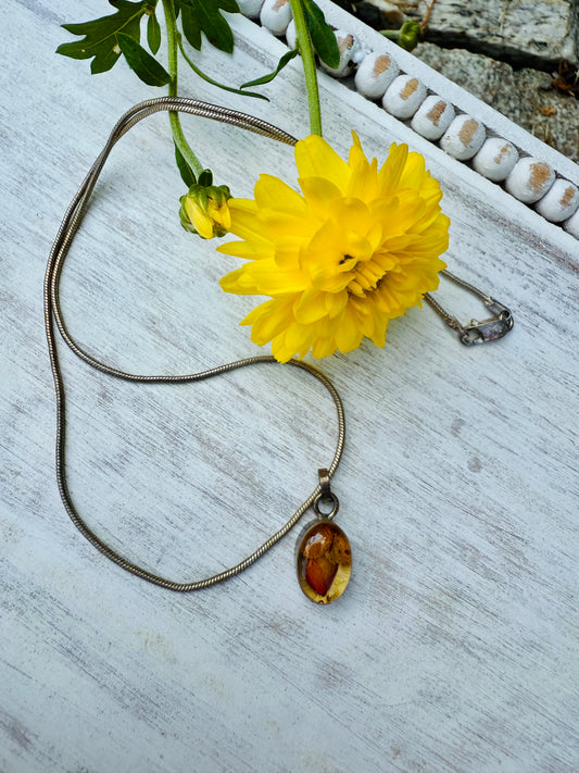 Sterling Silver Artisan Resin Flower Necklace – Real Pressed Bloom Pendant