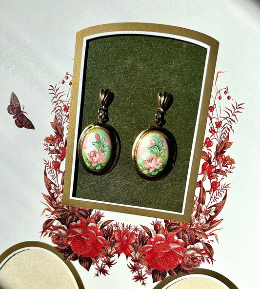 Hand-Painted Floral Cabochon Earrings – Boho Cottage-core-The Painted Jewels Collection