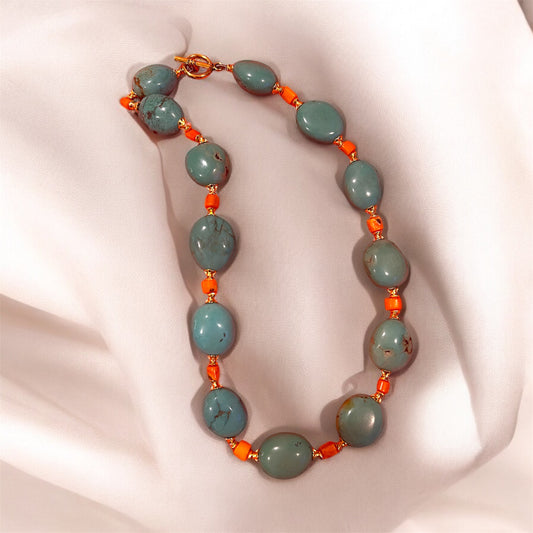 Turquoise Hematite Coral Chunky Necklace